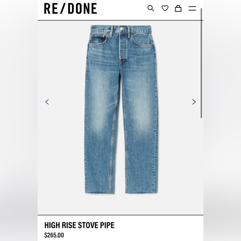 RE / DONE redone 70s HIGH RISE STOVE PIPE $265.00 COLOR: MEDIUM VAIN JEANS 23